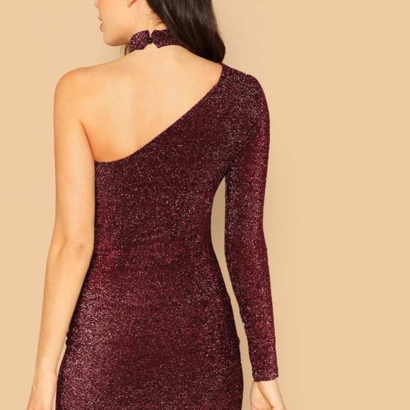 SheIn One Shoulder Glitter Dress With Choker - Picture 6 of 12